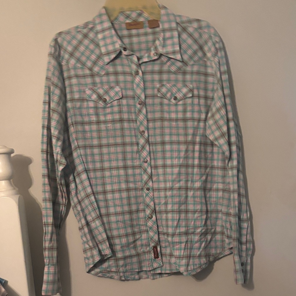 Wrangler Men's Plaid Button-Down Shirt - Light Blue & White